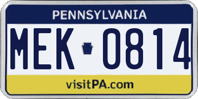 PA license plate MEK0814