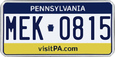PA license plate MEK0815