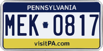 PA license plate MEK0817