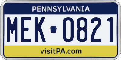 PA license plate MEK0821