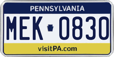 PA license plate MEK0830