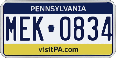 PA license plate MEK0834