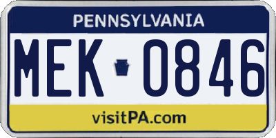 PA license plate MEK0846