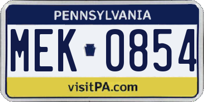 PA license plate MEK0854