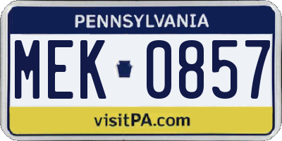 PA license plate MEK0857