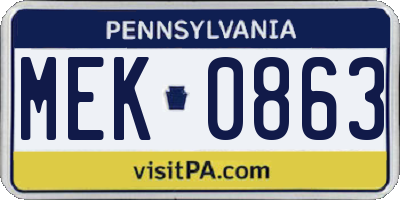 PA license plate MEK0863