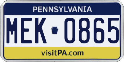 PA license plate MEK0865
