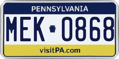 PA license plate MEK0868