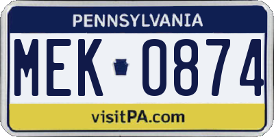 PA license plate MEK0874