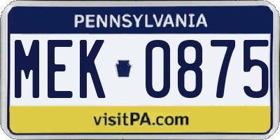 PA license plate MEK0875
