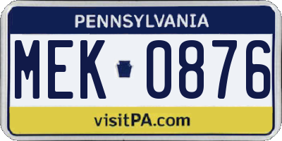 PA license plate MEK0876