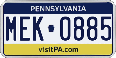 PA license plate MEK0885