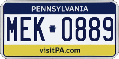 PA license plate MEK0889