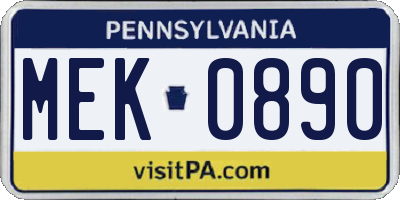 PA license plate MEK0890