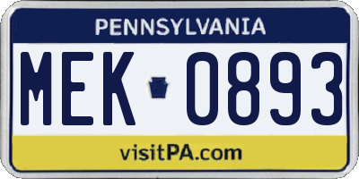 PA license plate MEK0893