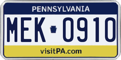 PA license plate MEK0910