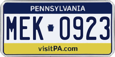 PA license plate MEK0923
