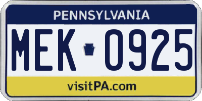 PA license plate MEK0925