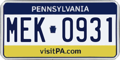 PA license plate MEK0931
