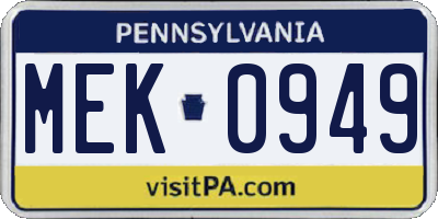 PA license plate MEK0949