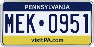 PA license plate MEK0951