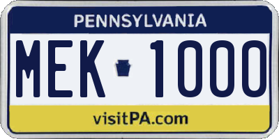 PA license plate MEK1000