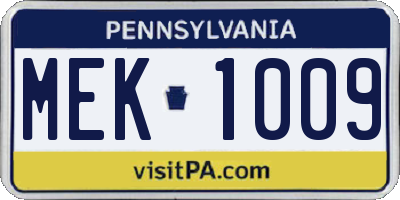 PA license plate MEK1009