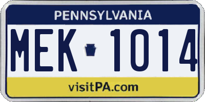PA license plate MEK1014