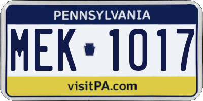 PA license plate MEK1017