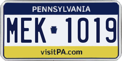 PA license plate MEK1019