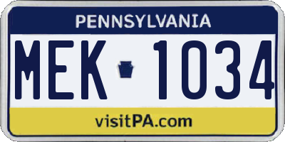 PA license plate MEK1034