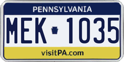 PA license plate MEK1035