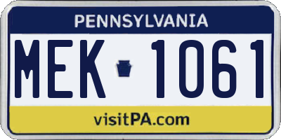 PA license plate MEK1061