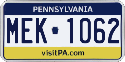 PA license plate MEK1062