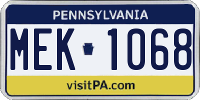 PA license plate MEK1068
