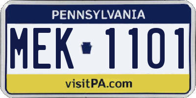 PA license plate MEK1101