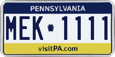 PA license plate MEK1111