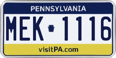 PA license plate MEK1116