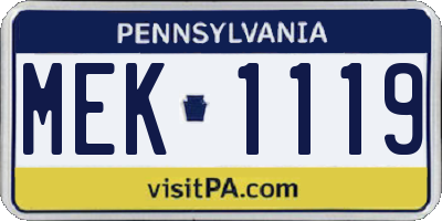 PA license plate MEK1119