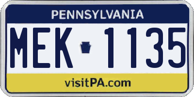 PA license plate MEK1135