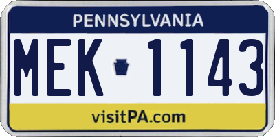 PA license plate MEK1143