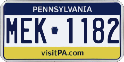 PA license plate MEK1182