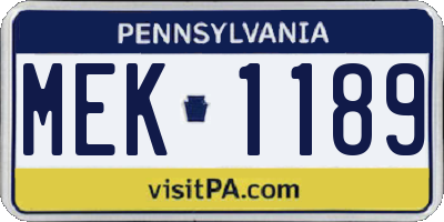PA license plate MEK1189