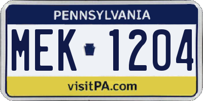 PA license plate MEK1204