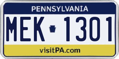 PA license plate MEK1301