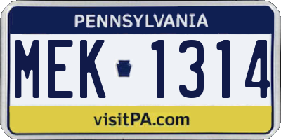PA license plate MEK1314