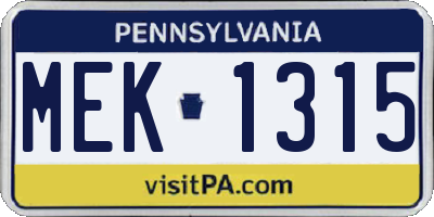 PA license plate MEK1315