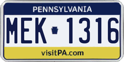 PA license plate MEK1316