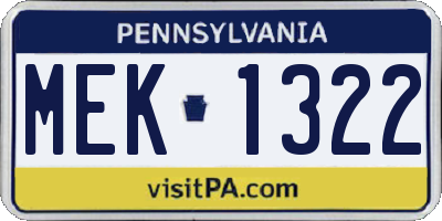 PA license plate MEK1322