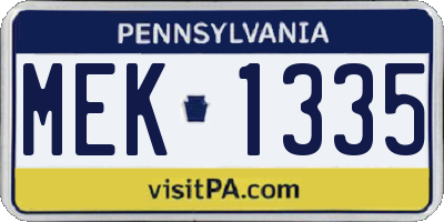 PA license plate MEK1335